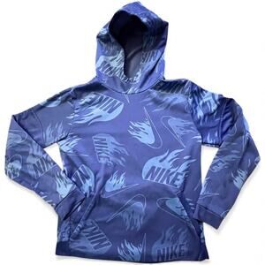 Nike Flames Hoodie Youth XL Blue Swoosh Dri Fit